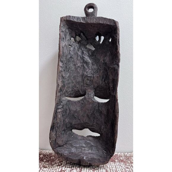 Vintage African Huge Solid Hand Carved Wood Tribal Wall Hanging Face Mask 30”. - Picture 13 of 15